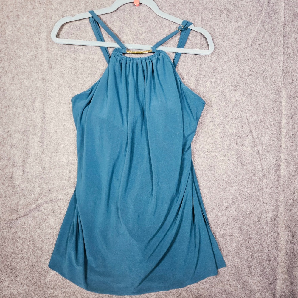 Michael Kors Womens Teal Swimdress Halter Gold Chain Detail Swimsuit 10